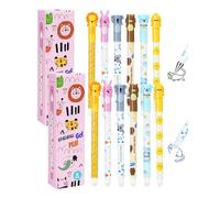 Lot de 12 stylos effaçables - 0,5 mm - sensibles à la chaleur - Encre noire et bleue - Stylo à bille effaçable - Motifs animaux - Pour rentrée scolaire, remise de diplôme, cadeau d'étudiant