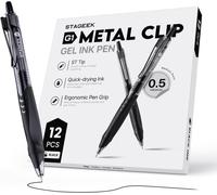 Lot De 12 Stylos Gel Noir Rétractables,Séchage Rapide 0.5 Mm Pointe,Fine Fournitures Bureau École Étudiants,Encre Fluide Sans Fuite Idéal Cadeau & Journal (Noir)