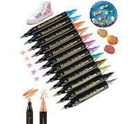 Lot de 12 stylos métalliques - Feutres à pointe fine et marqueur double pointe - Stylos à paillettes étanches - Stylos acryliques - Stylo doré pour écrire un livre d'or, scrapbooking, bois, verre