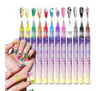 Lot de 12 stylos pour décoration des ongles colorés, marqueurs art ongle 3D, Paint Nails Polish Doodle Pens Arts Outil beauté, outils design ligne crochet peinture points ongles séchage rapide