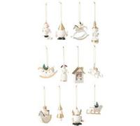 Lot de 12 Sujets de Noël "Donnie" 30cm Blanc & Or Blanc