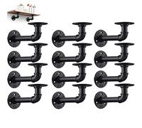 Lot de 12 supports d'étagère industriels en forme de tuyau, support mural vintage en fer noir, étagère rustique