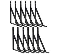 Lot de 12 supports d'étagère triangulaires robustes à angle droit pour fixation murale, noir, 30,5 cm