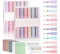 Lot De 12 Surligneurs Pastel Avec 250 Feuilles De Notes Adhésives Transparentes,400 Feuilles Adhésives,Marqueurs Étanches,Transparents,Pour L'école,Le Bureau,Les Livres,Les Pages