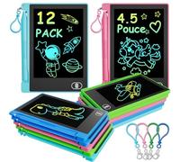 Lot de 12 Tablettes d'écriture LCD Couleur 4,5 Pouces - Ardoises Magiques | Réutilisables,Cadeau Anniversaire Invité Enfant, Jouet Anniversaire, Kit Fête | Jouet École, 4 Couleurs Vives avec Crochet