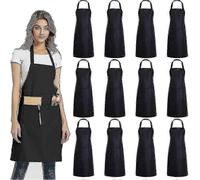 Lot De 12 Tabliers Bavette Unis Avec 2 Poches - Tablier Commercial Unisexe Noir En Vrac