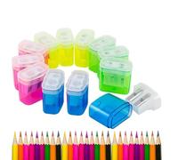Lot de 12 taille-crayons compacts, avec deux ouvertures, avec bac récupérateur de copeaux, pour étudiants, enfants, adultes