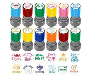 Lot De 12 Tampons Encreurs Pour Professeur, Cachets Motivants "Bravo" Pour Évaluation Devoirs, Comportement, École Maternelle Primaire (6.5x3.4cm)