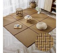 Lot de 12 tapis de sol japonais - Matelas futon d'été antidérapant pliable et tapis en rotin - Tapis de jeu avec sac de rangement pour salon et chambre à coucher (65 x 65 cm)