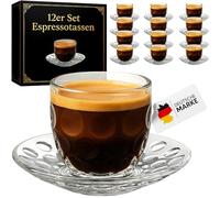 Lot de 12 tasses à expresso avec soucoupes - En verre/plastique - Capacité : 110 ml - Tasses à moka