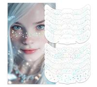 Lot de 12 tatouages holographiques multicolores à paillettes pour le visage - Imperméables - Paillettes - Pour femme - Tatouages temporaires pour rave