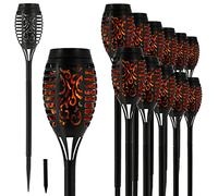 Lot de 12 torches solaires à LED - Hauteur : 50 cm - Effet flamme - 7 LED SMD - Piquet de sol - Lampe de décoration de jardin (1 lot de 12 torches solaires LED de 50 cm)
