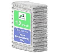Lot de 12 torchons de cuisine polyvalents en laine d'acier double couche anti-rayures, pour laver la vaisselle, fournitures de nettoyage pour éviers, vaisselle, dessus de cuisinière, 20 x 20 cm