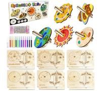 Lot de 12 toupies en bois pour enfants - Pour bricolage et peinture - Idées de bricolage - Idées de bricolage - Planètes créatives - Pour enfants, garçons, filles - Cadeau de 5, 6, 7, 8, 9 ans