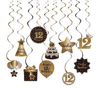 Lot de 12 tourbillons à suspendre en aluminium avec découpes pour 12 ans - Noir et doré