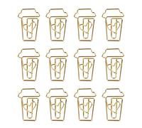 Lot de 12 trombones fantaisie en métal en forme de tasse à café - Pinces à papier - Organisation de documents - Marque-pages - Couleur dorée - 3 cm x 2 cm - Fabrication créative et exquise - Design