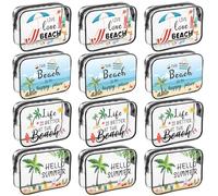 Lot de 12 trousses de maquillage transparentes sur le thème de la plage en PVC avec fermeture éclair, cadeaux pour femmes, amis, enseignants, infirmières
