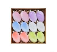 Lot de 12 œufs de Pâques floqués pour décoration créative de vacances, pour une utilisation sur une table, des ornements suspendus et des projets d'artisanat (A)