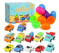 Lot de 12 œufs de Pâques remplis avec voiture, voitures de ville et camions pour chasse aux œufs de Pâques, panier de Pâques, cadeau de fête pour enfants, garçons et filles