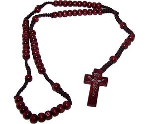 Lot DE 12 Une Douzaine Bois Chapelet catholique Jesus Crucifix Imprint par Bethléem Gifts TM Cerise