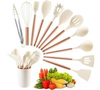 Lot de 12 ustensiles de cuisine en silicone résistant à la chaleur avec porte-ustensiles blanc Vendos85