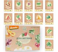 Lot de 12 variétés de graines de légumes déméter pour toute l'année | Graines de légumes rares et anciennes toutes résistantes aux graines | Pour balcon, plate-bande surélevée, jardin et comme cadeau
