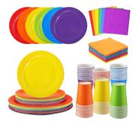 Lot de 120 assiettes de fête colorées en papier 30 x 23 cm, assiettes à salade, 30 x 270 ml, serviettes de 30 x 25 cm, vaisselle de fête pour décoration de fête néon Fiesta arc-en-ciel