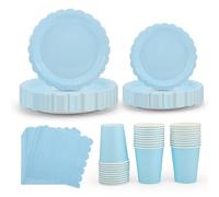 Lot de 120 assiettes en carton, gobelets et serviettes, vaisselle jetable pour 30 invités, fournitures de fête roses pour décorations de table (bleu)