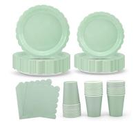 Lot de 120 assiettes en carton, gobelets et serviettes, vaisselle jetable pour 30 invités, fournitures de fête roses pour décorations de table (vert)