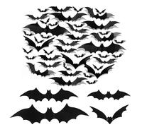 Lot de 120 autocollants 3D chauve-souris Batman - Décorations d'Halloween - Décoration d'intérieur ou d'extérieur - Autocollant 3D en PVC noir - 4 tailles - Réutilisables - Pour mur, fête, chambre