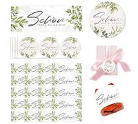 Lot de 120 autocollants pour cadeaux d'invités, avec inscription en allemand « dass du da bist », design eucalyptus, pour anniversaire, baptême, communion, pour bisous et chocolats rectangulaires