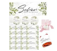 Lot de 120 autocollants « Schön dass du da bist » - Design eucalyptus - Pour confirmation, anniversaire, baptême, communion, mariage - Pour bisous et chocolats - Rectangulaires / ronds