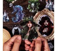 Lot de 120 autocollants vintage sorcière gothique - Accessoires scrapbooking PET - Bullet journal, scrapbooking, album photo