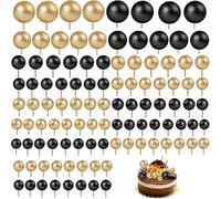 Lot de 120 boules de décoration de gâteau BetterJonny - Pour mariage, fête prénatale, anniversaire, décoration de gâteau (noir/doré)