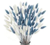Lot de 120 Brins d'herbe à Queue de Lapin Séchée, Pampas Gras Artificiel Boho Blanc & Gris Bleu, pour Décor Mariage, Salon, Vase DIY, 3 Tailles (43, 37, 31 cm)