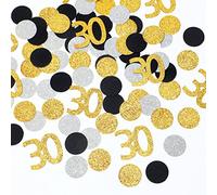 Lot de 120 confettis « Happy 30th Birthday » comprenant des confettis de table pour 30e anniversaire - Paillettes noires et dorées, argentées, en papier pour 30e anniversaire, décoration de table