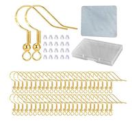 Lot de 120 crochets de boucles d'oreilles hypoallergéniques en or 18 carats sans nickel pour la fabrication de bijoux, pièces avec 120 fermoirs en caoutchouc pour boucles d'oreilles