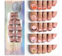 Lot de 120 faux ongles d'orteils en gel 3 en 1 - Système souple - Pas besoin d'apprêt - Tenue sûre