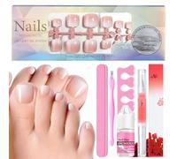 Lot de 120 faux ongles d'orteils - Faux ongles français naturels à coller - Blanc nude dégradé - Pour femme - Faux ongles pour le nail art - 12 tailles (nude)