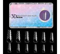 Lot de 120 faux ongles réutilisables en forme d'écailles de poisson en relief en forme d'amande - Faux ongles à presser en forme d'amande