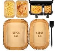 Lot de 120 feuilles de papier sulfurisé pour friteuse à air chaud 5,2 l / 3,1 l - Compatible avec Tefal EY9018, Cecotec 5,5/3,5 l, Philips Airfryer Dual Basket et Ninja Dual Air Fryer