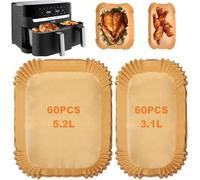 Lot de 120 feuilles de papier sulfurisé pour Tefal EY9018 5,2/3,1 L, Cecotec 5,5/3,5 L, Lakeland 5L/3L, papier sulfurisé pour friteuse à air chaud Philips Dual Basket Airfryer 3000 Series, DMS,