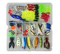 Lot de 120 leurres de pêche, kit d'accessoires de pêche universels, Assortiment de leurres de pêche avec boîte de pêche - y Compris Spinners, vers, cuillères, leurres coulants, hameçons triples etc