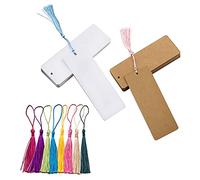 Lot de 120 marque-pages vierges à pompons - 60 marque-pages en papier vierge - 60 pièces - Pendentifs à pompons colorés classiques