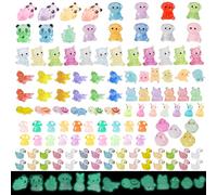 Lot de 120 mini animaux lumineux en résine - 12 styles - Mini canards, cochons, grenouilles, tortues, poussins, lapins, lézards, micro paysages, décorations pour jardin féérique, maison de poupée
