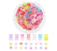 Lot de 120 mini perles en forme d'ours en caoutchouc 3D à dos plat en résine pour fabrication de bijoux, décorations de bonbons, accessoires de décoration en gelée, en forme de cœur et d'étoile