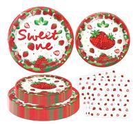 Lot de 120 paquets d'accessoires de fête Berry First Birthday - Décoration Sweet One - Service de vaisselle à fruits d'été - Assiettes avec motifs fraises - Serviettes pour 40 pièces