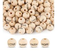 Lot de 120 perles en bois avec mots inspirants « Love, Blessed, Hope, Faith » Fournitures d'artisanat pour bracelets de prière, colliers, porte-clés, cadeaux chrétiens pour femmes, filles, maman