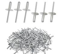 Lot de 120 rivets aveugles en aluminium, tête bombée à large bague 4,8mm, pour assemblage métal, bois, meuble, automobile, machines et industrie (4.8x16 mm)