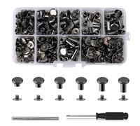 Lot de 120 Rivets en Cuir, Vis de reliure Chicago, Rivets de Reliure à Tête Plate vis de livre 4/5/6/8/10/12 mm, bouton Chicago pour la décoration du cuir DIY,sacs,travaux manuels,colliers,ceintures